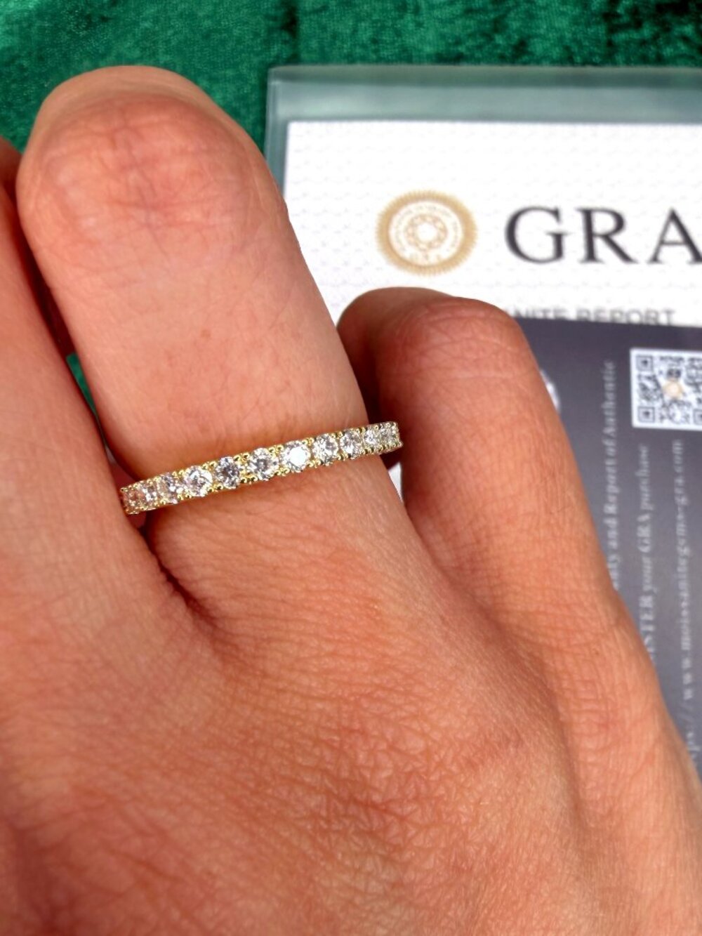 Round Moissanite Eternity-Style Stackable Band 14K Yellow Gold Plated Size 7 GRA